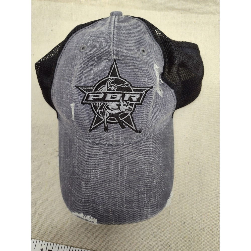 PBR Professional Bull Riders Trucker Hat Gray Black Distressed Mesh Snapback Cap
